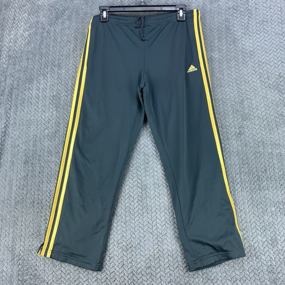 Adidas Track Pants Men's Size Small Gray Gold Striped Windbreaker Wide Leg Y2K